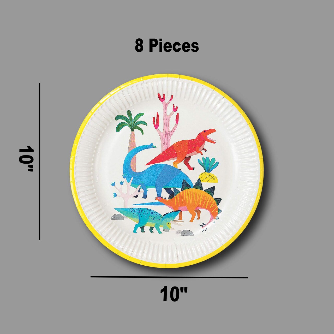 8 Count Bright Dinosaur Party Paper Dinner Plates Pastel Designs 10 Inch